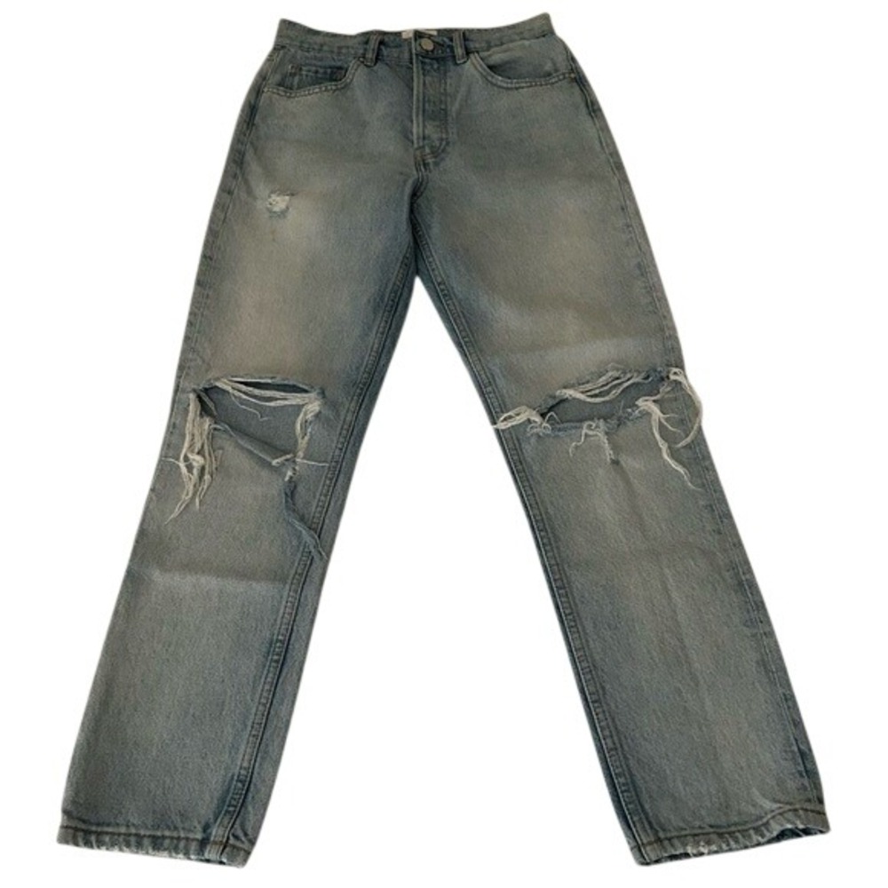 Anine Bing Sonya High Rise Straight Leg Distressed Cropped Cotton Denim Jeans 27